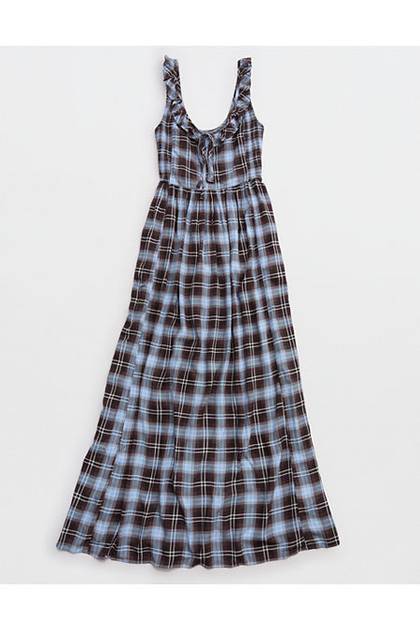 Aerie Happy & Drapey Side Smocked Dress Cloudy Blue