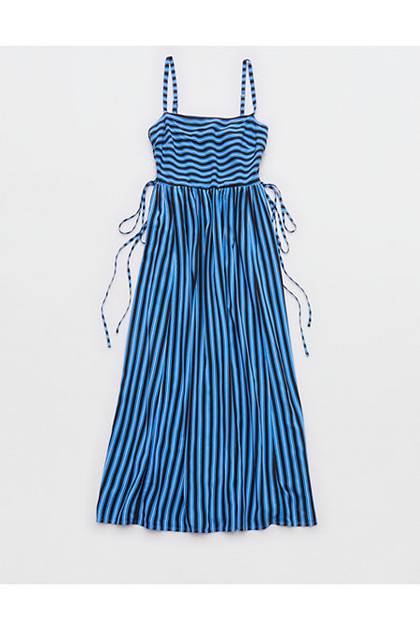 Aerie Happy & Drapey Lace Up Dress Rome Blue