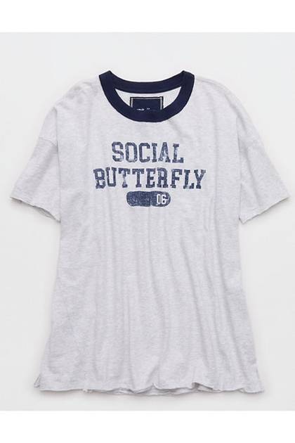 Aerie Oversized Crew Boyfriend T-Shirt Light Faded Gray