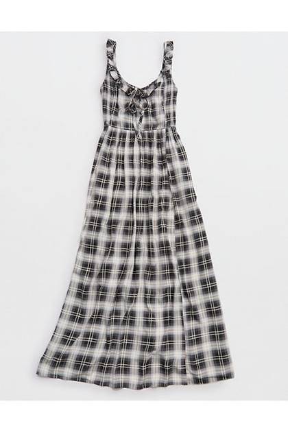 Aerie Happy & Drapey Side Smocked Dress Shell Gray