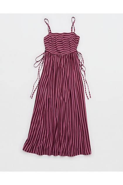 Aerie Happy & Drapey Lace Up Dress Autumn Jam