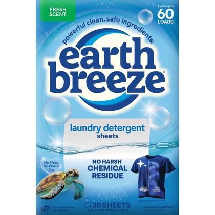 Earth Breeze Fresh Scent Laundry Detergent Sheets - 60 Loads: Hypoallergenic, Vegan, Concentrated, High Efficiency