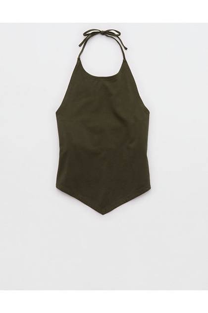 Aerie Handkerchief Hem Braless Tank Top Festive Olive