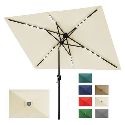 10' x 6.5' Patio Umbrella, Outdoor Table Umbrella with Crank and Push Button Tilt, Market Umbrella with 6 Sturdy Ribs for Garden, Lawn, Pool, Beige