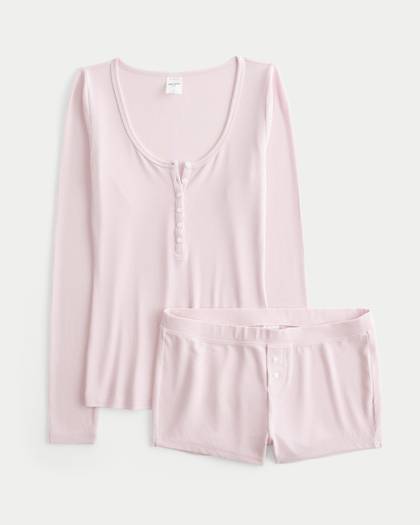 Rib Henley & Shorts Set