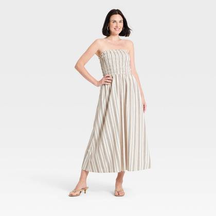 Women's Smocked Maxi Dress - A New Day™ Beige M