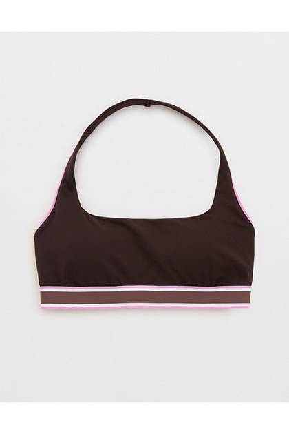 OFFLINE By Aerie Real Me Xtra Track Halter Sports Bra Deep Earth