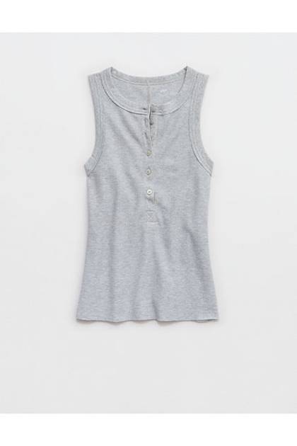 Aerie Unwind Waffle Henley Tank Top Medium Heather Gray