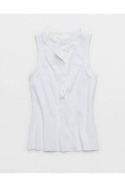 Aerie Unwind Waffle Henley Tank Top White