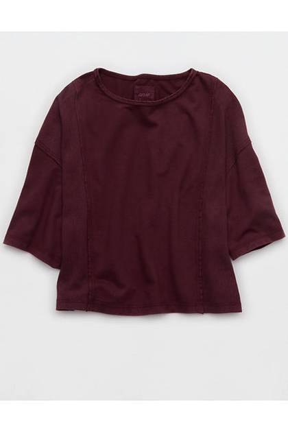 Aerie Unwind Waffle T-Shirt Royal Berry