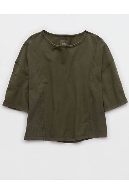Aerie Unwind Waffle T-Shirt Festive Olive