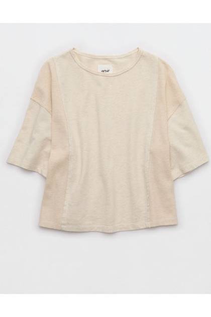 Aerie Unwind Waffle T-Shirt Heather Frost