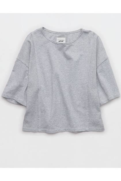 Aerie Unwind Waffle T-Shirt Medium Heather Gray