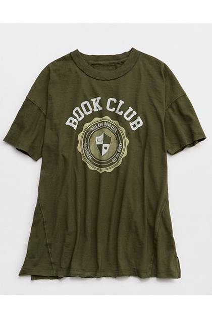 Aerie Oversized Crew Boyfriend T-Shirt Festive Olive