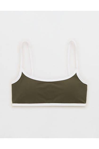 OFFLINE By Aerie Real Me Tipped Scoop Sports Bra Festive Olive