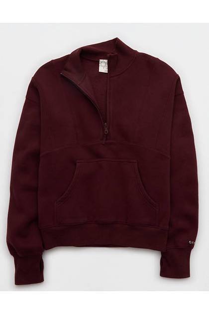 OFFLINE By Aerie Cloud Fleece Seamed Quarter Zip Sweatshirt Royal Berry
