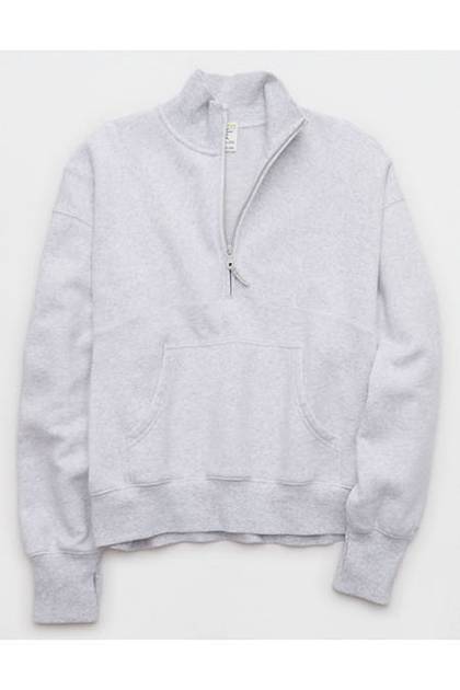 OFFLINE By Aerie Cloud Fleece Seamed Quarter Zip Sweatshirt Light Heather Gray