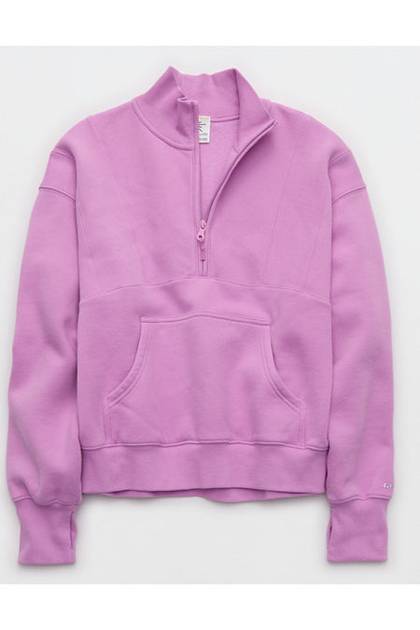 OFFLINE By Aerie Cloud Fleece Seamed Quarter Zip Sweatshirt Planet Pink