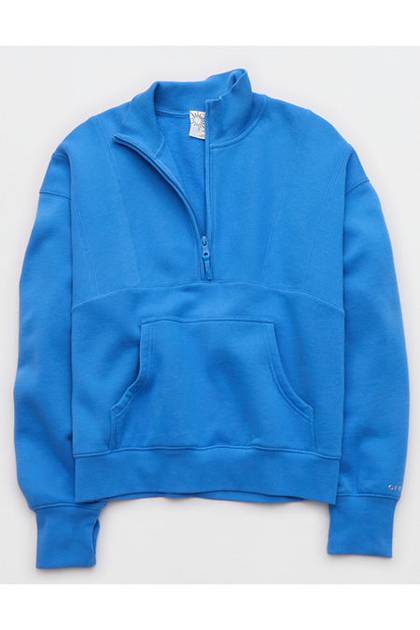 OFFLINE By Aerie Cloud Fleece Seamed Quarter Zip Sweatshirt Rome Blue