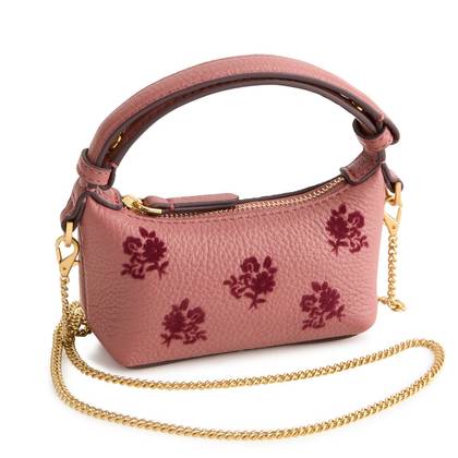 Vera Bradley Women's Leather Tiny Roxbury Crescent Crossbody Bag Floral Pouf Withered Rose