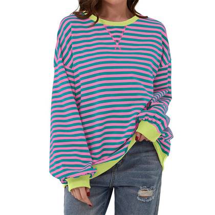 Womens Oversized Striped Sweatshirt Crewneck Long Sleeve Pullover Top Casual Fall Clothes 2025 Workout Shirt