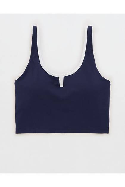OFFLINE By Aerie Real Me Tipped Low Key Longline Sports Bra Royal Navy