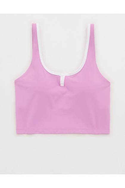 OFFLINE By Aerie Real Me Tipped Low Key Longline Sports Bra Planet Pink
