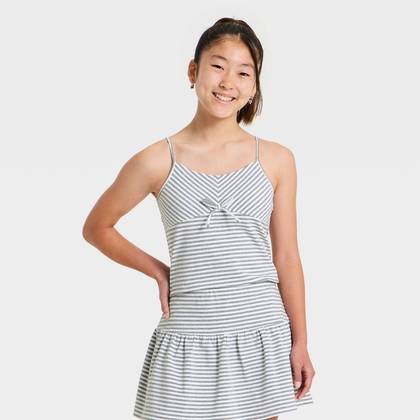 Girls' Bow Front Knit Tank - art class™ Heather Grey S