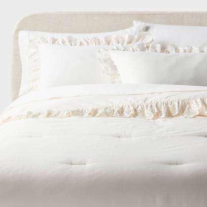 Full/Queen Eyelet Comforter and Sham Set Ivory for Dorm - Threshold™