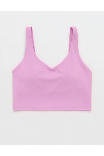 OFFLINE By Aerie Real Me Low Key Longline Sports Bra Planet Pink