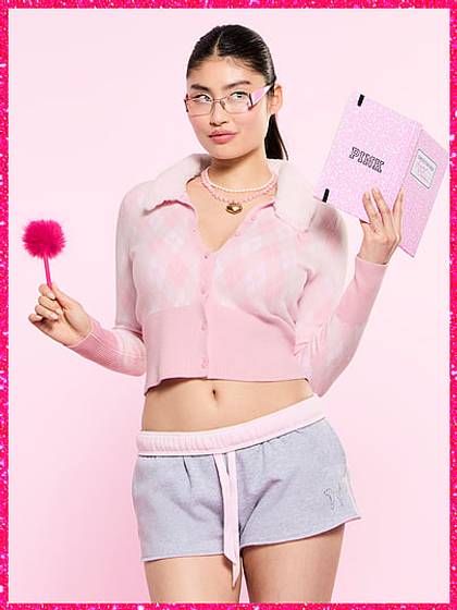 PINK | Elle Jacquard Knit Cardigan