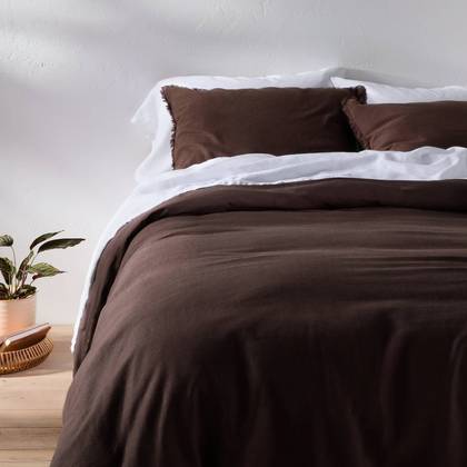 King Heavyweight Linen Blend Duvet Cover and Sham Set Dark Fig - Casaluna™