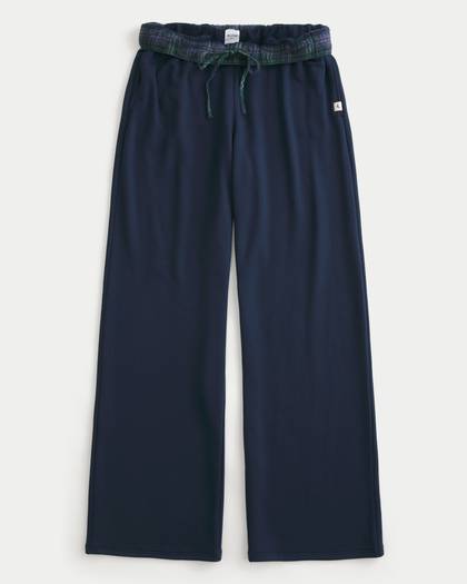 Flannel Foldover Waist Knit Wide-Leg Pants