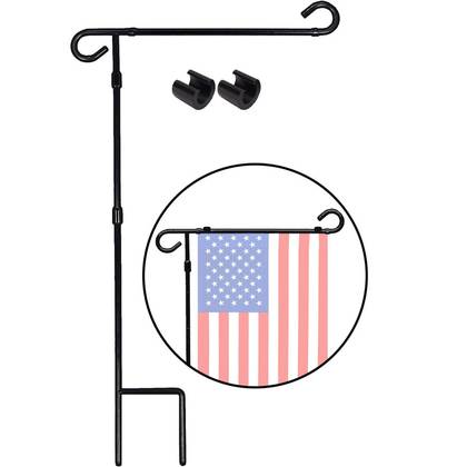 G128 Garden Flag Stand Flagpole | 36"x16" | Black Wrought Iron Stand