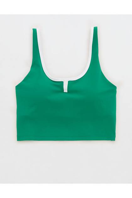 OFFLINE By Aerie Real Me Tipped Low Key Longline Sports Bra Pine