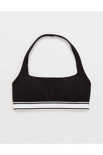 OFFLINE By Aerie Real Me Xtra Track Halter Sports Bra True Black