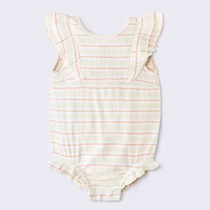 Baby Girls' Striped Ruffle Tank Romper - Cloud Island™ Cream 6-9M