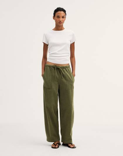Pull-On Barrel-Leg Utility Pants in Airy Denim