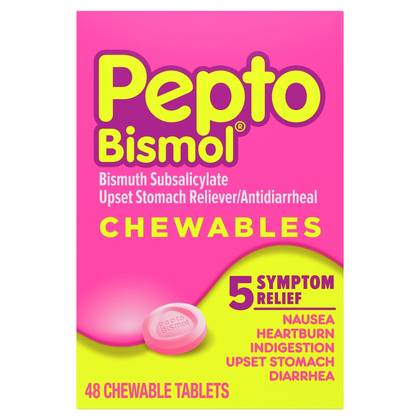 Pepto-Bismol Chewable Tablets, Upset Stomach Relief, Anti Diarrheal - 48ct