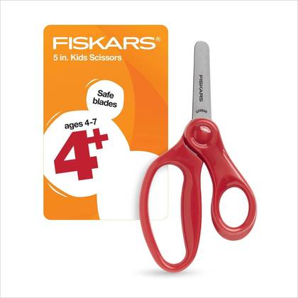 Fiskars Kids' 5'' Blunt Tip Scissors - Red: Safety Child School Supplies, Right-Handed, Toddler-Friendly, Lifetime Warranty