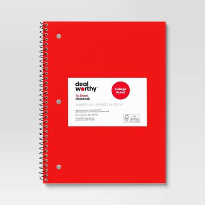 Subject Spiral Notebook College Ruled Red - Dealworthy™