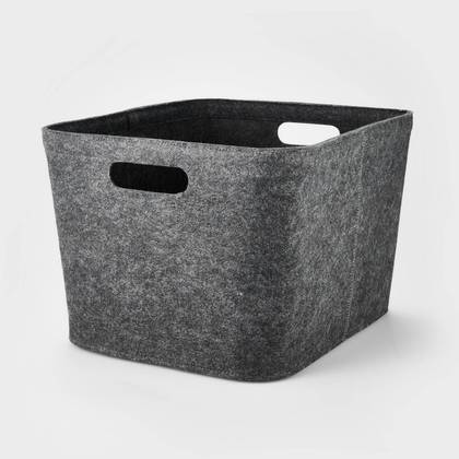 10.5"x14" Medium Rectangle Felt Basket with Stitching Charcoal - Brightroom™: Modern Storage Bin with Cut-Out Handles