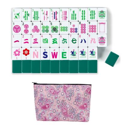 Sweet Jojo Designs American Mahjong Tile Set (160pc) 1.26in. Layered Acrylic & Paisley Travel Bag - Luxury Pink & Green Hat
