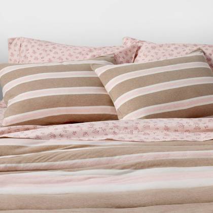 Twin/Twin Extra Long Reversible Jersey Puff Comforter Set Pink/Brown Stripe - The Hollister Collection at Target