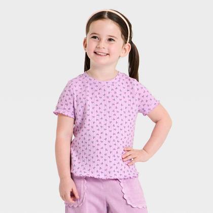 Toddler Girls' Short Sleeve Floral T-Shirt - Cat & Jack™ Light Purple 3T