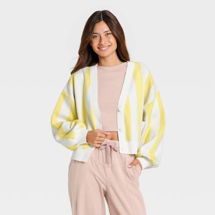 Women's Striped Western Cardigan - JoyLab™ Yellow XXS