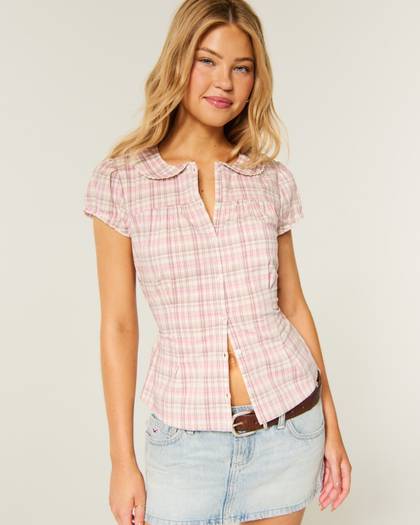 Short-Sleeve Statement Collar Shirt