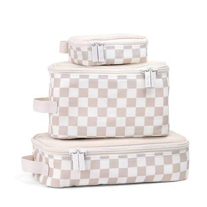 Itzy Ritzy Pack Like a Boss Packing Cubes - Taupe Checkerboard: Softside, 3 Pieces, Check Pattern