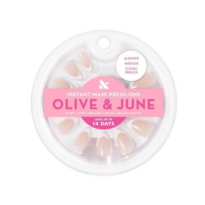 Olive & June Press-On Fake Nails - M Almond - Iconic French - 42ct: Gloss Finish, Medium Size, Almond Shape