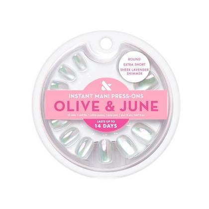 Olive & June Press-On Fake Nails - XS Round - Sheer Lavender Shimmer - 42ct